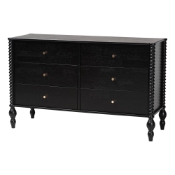 Baxton Studio Callison Spindle Dresser - 6-Drawer Farmhouse Horizontal Cabinet with Turned Accents for Bedroom, Black